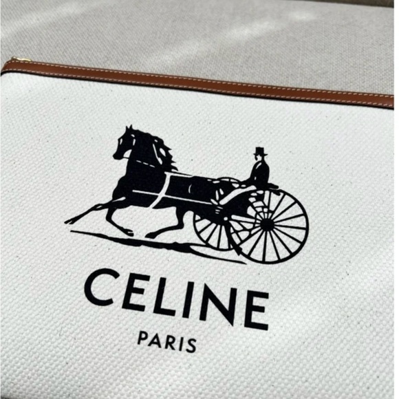 Celine White and Brown Canvas Clutch - Picture 2 of 7